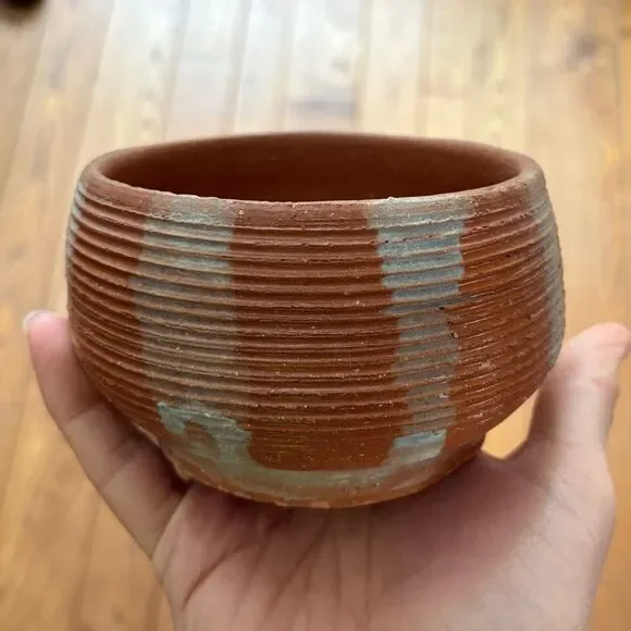 Vintage Studio Pottery Stoneware Tea Bowl, Powder Blue bands, Chawan Style - Picture 10 of 10